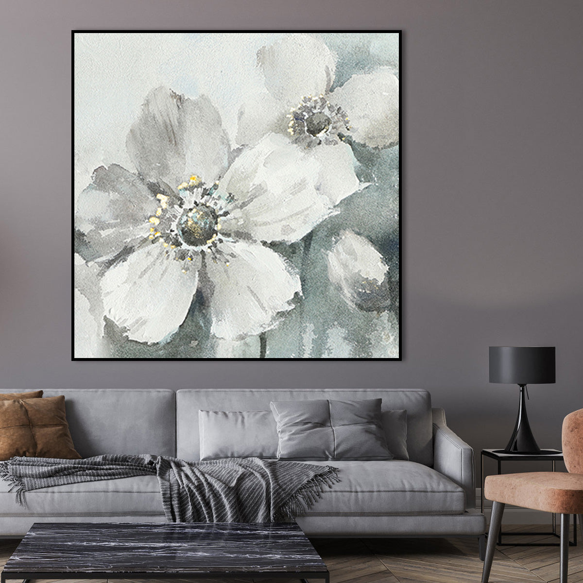 Serene Floral Elegance - Beautiful Oil Painting of White Blooms