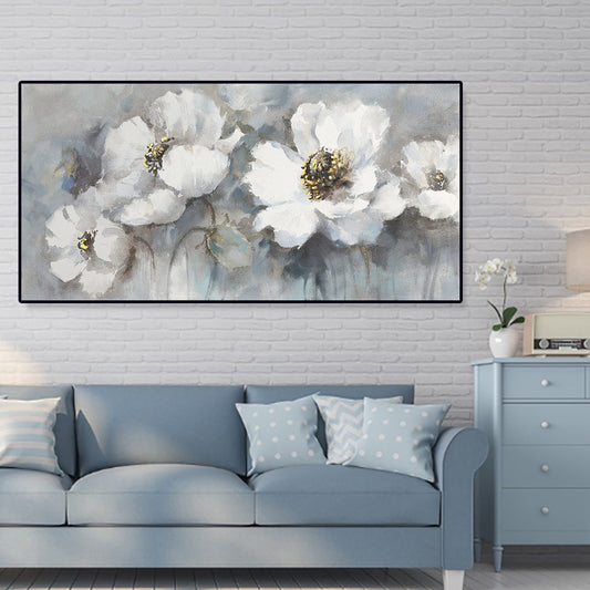 Blossoming White Flowers Oil Painting - Serene Spring Decor for Home and Office
