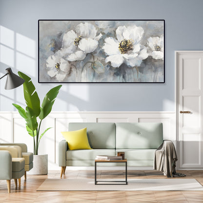 Blossoming White Flowers Oil Painting - Serene Spring Decor for Home and Office