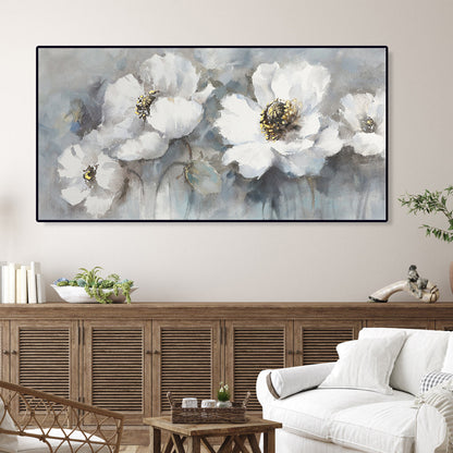 Blossoming White Flowers Oil Painting - Serene Spring Decor for Home and Office