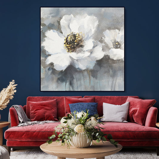 Elegant White Floral Oil Painting for Home Decor and Art Enthusiasts