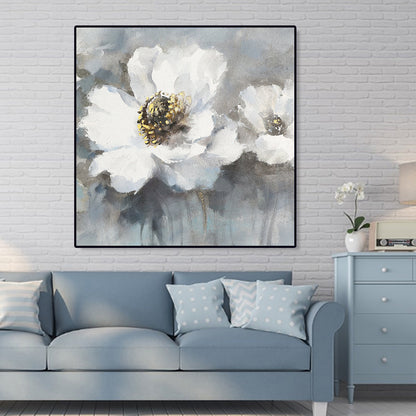 Elegant White Floral Oil Painting for Home Decor and Art Enthusiasts