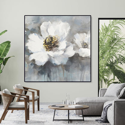Elegant White Floral Oil Painting for Home Decor and Art Enthusiasts