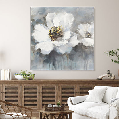 Elegant White Floral Oil Painting for Home Decor and Art Enthusiasts