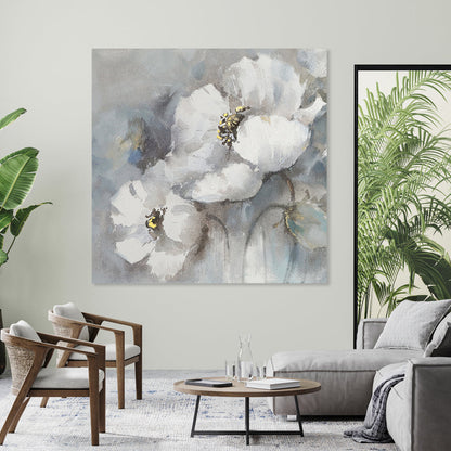 White Floral Harmony - Elegant Oil Painting for Home Decor