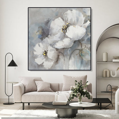 White Floral Harmony - Elegant Oil Painting for Home Decor