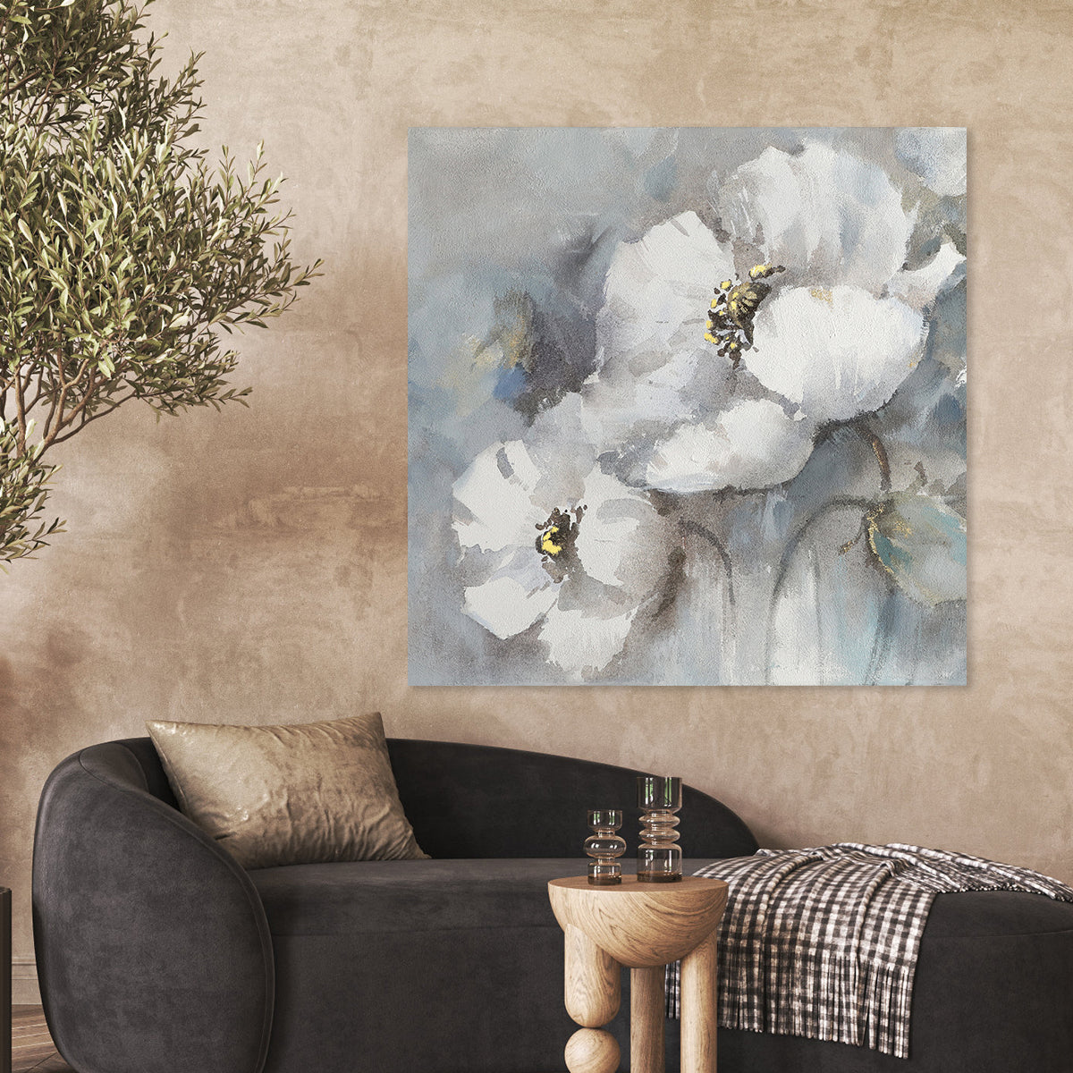 White Floral Harmony - Elegant Oil Painting for Home Decor