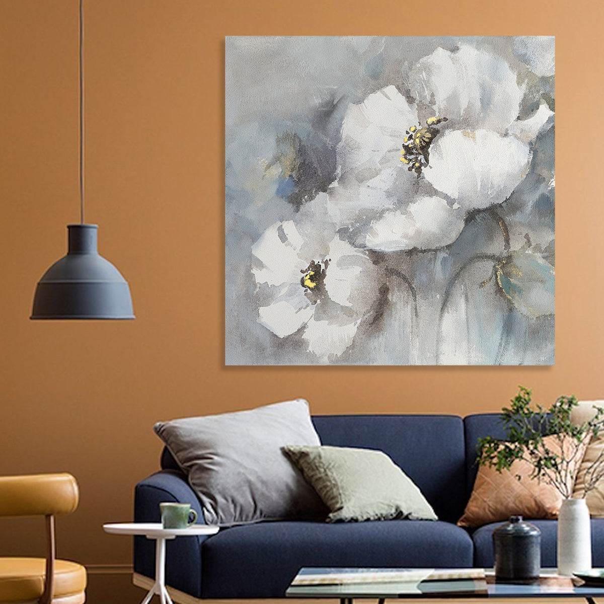 White Floral Harmony - Elegant Oil Painting for Home Decor