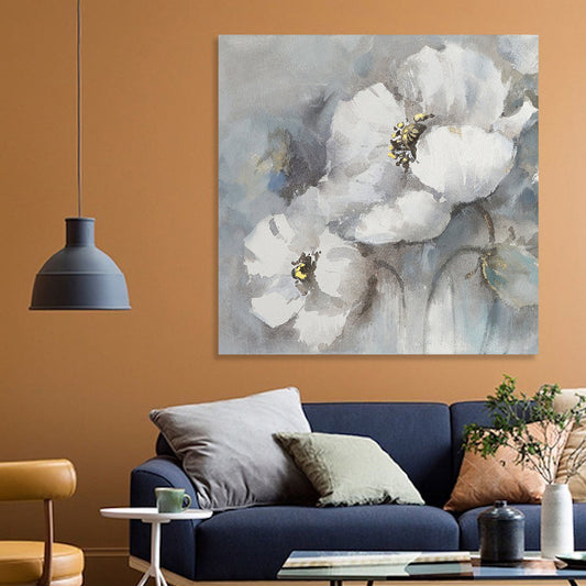 White Floral Harmony - Elegant Oil Painting for Home Decor