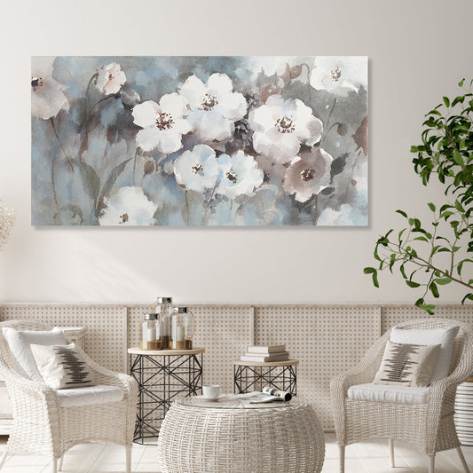 Elegant White Floral Oil Painting for Home Decor and Wall Art