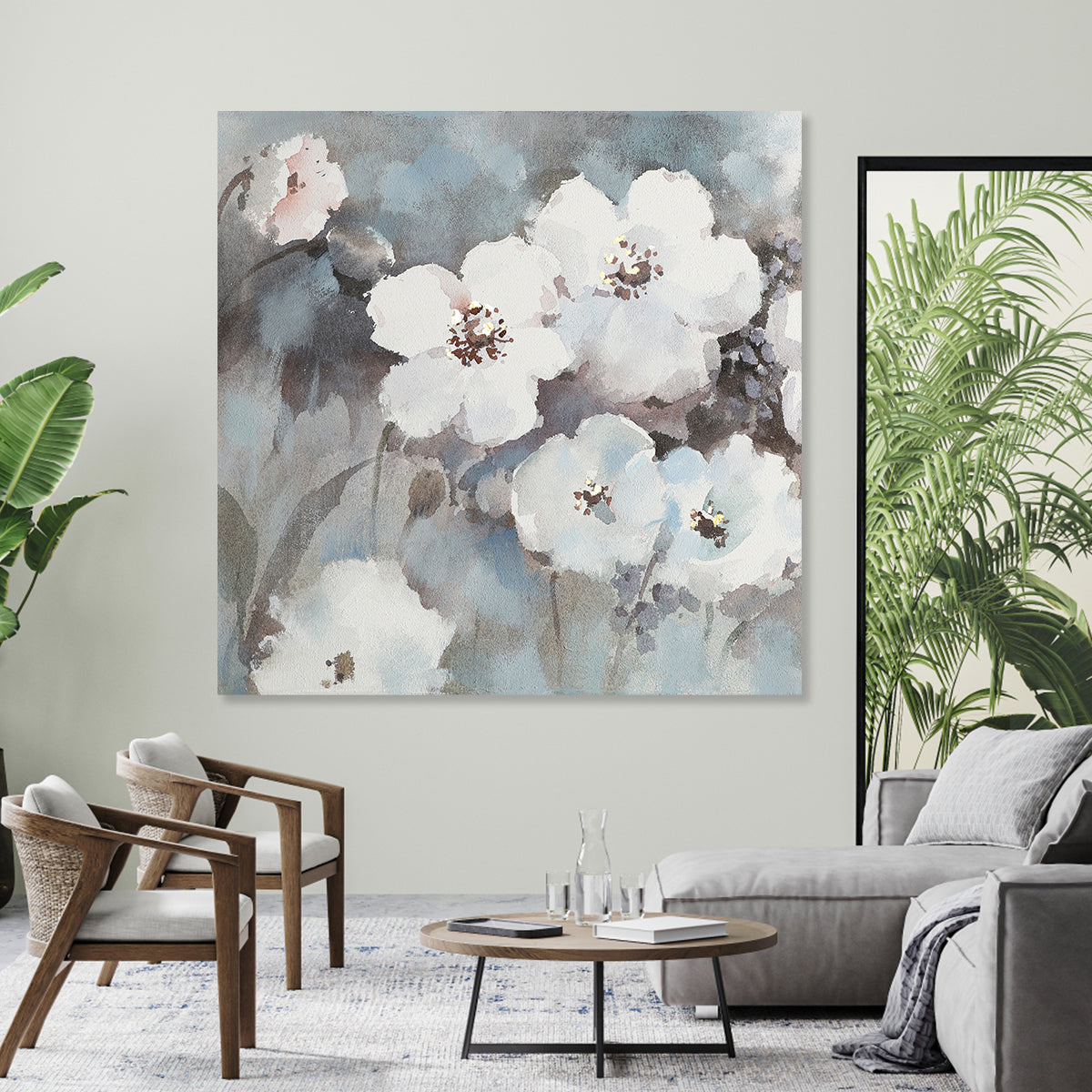 Elegant White Floral Oil Painting for Home Decor and Modern Aesthetics