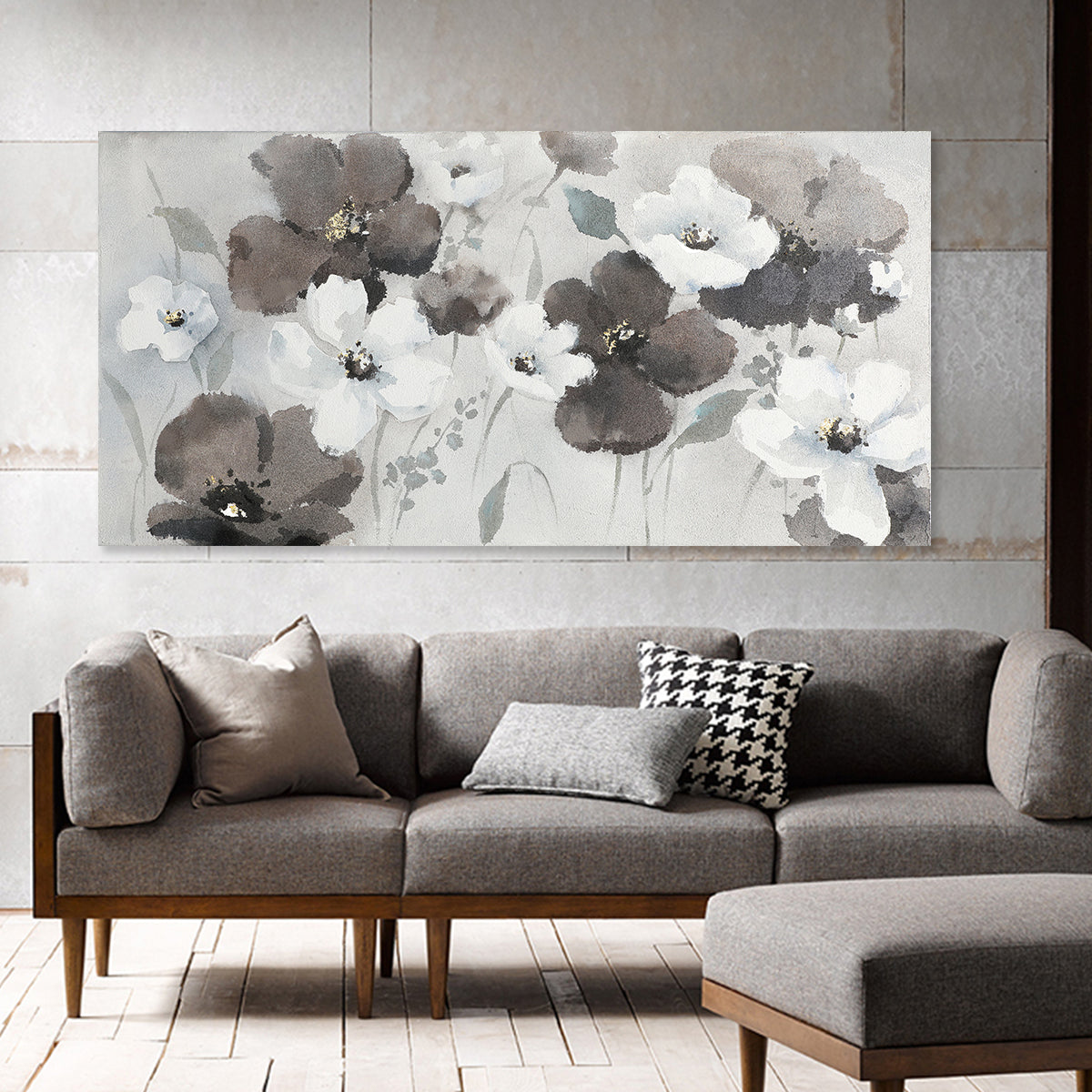 Serene Floral Harmony: Elegant Oil Painting of White and Dark Blossoms