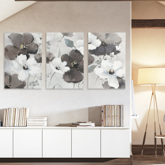 Elegant Floral Triptych Painting for Modern Home Décor