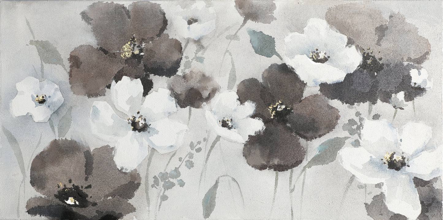 Serene Floral Harmony: Elegant Oil Painting of White and Dark Blossoms