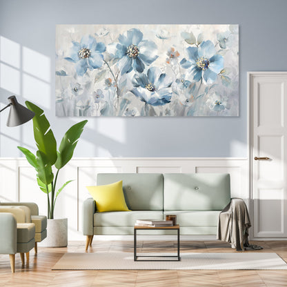 Tranquil Blue Floral Oil Painting for Elegant Home Décor