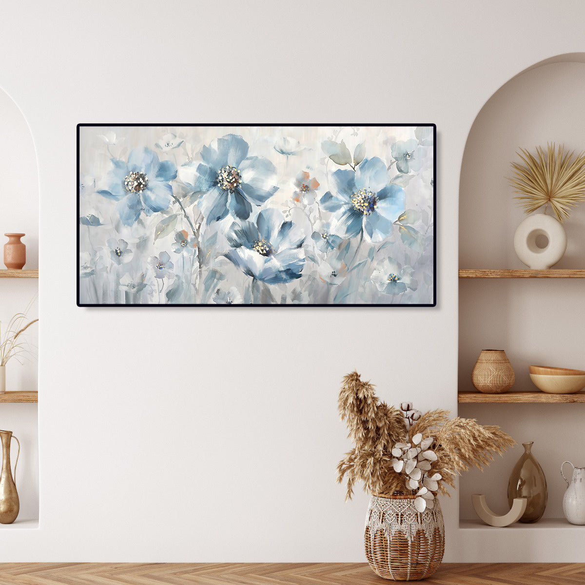 Tranquil Blue Floral Oil Painting for Elegant Home Décor