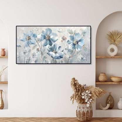 Tranquil Blue Floral Oil Painting for Elegant Home Décor