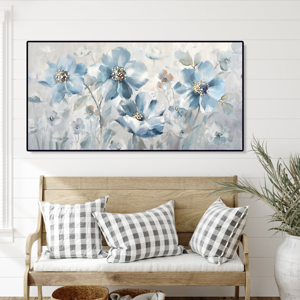 Tranquil Blue Floral Oil Painting for Elegant Home Décor