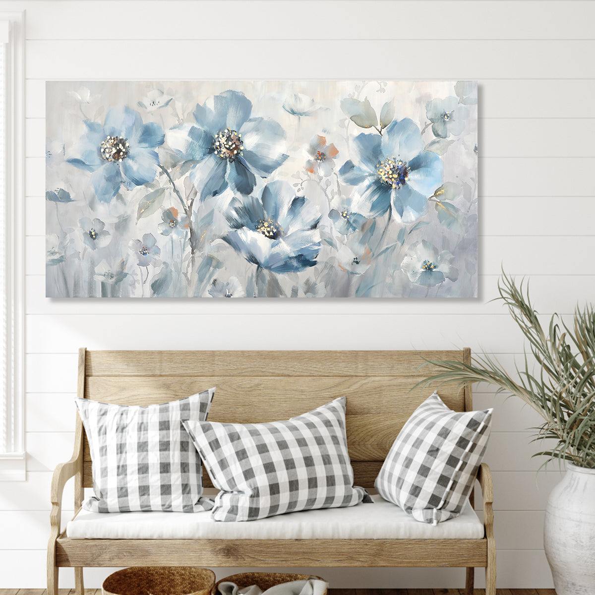 Tranquil Blue Floral Oil Painting for Elegant Home Décor