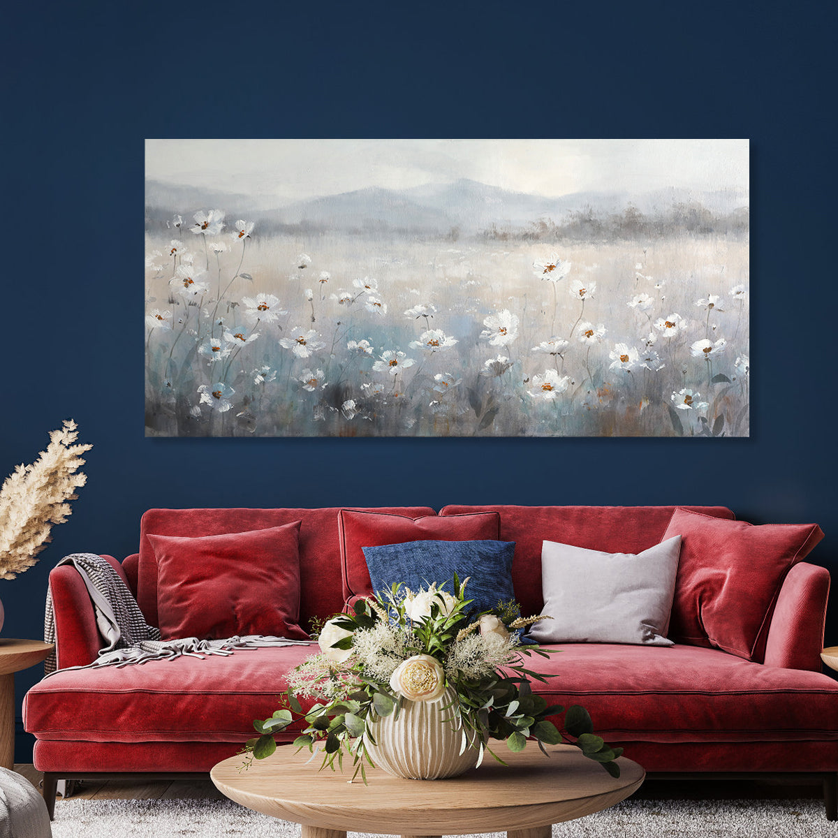 Serene Morning Mist Over Blooming Meadow Oil Painting