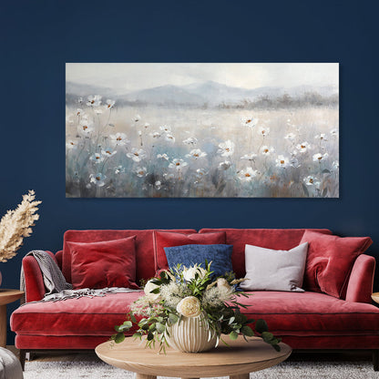 Serene Morning Mist Over Blooming Meadow Oil Painting