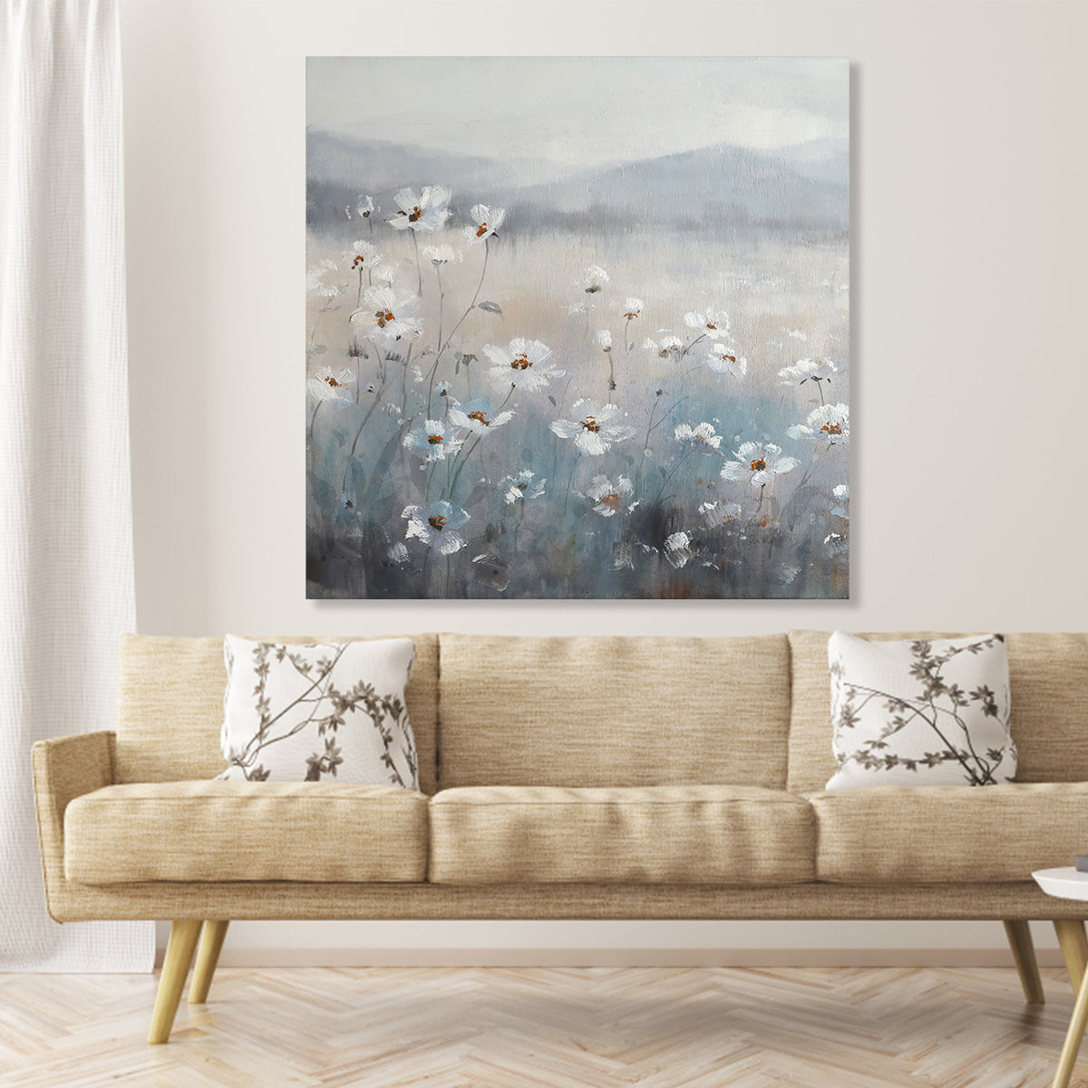Serene Floral Landscape Oil Painting - Whispering Meadows at Dawn