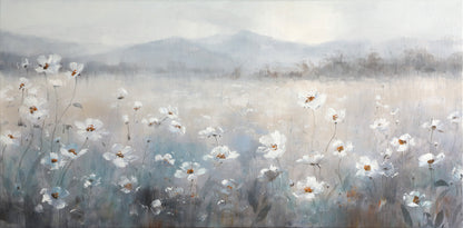 Serene Morning Mist Over Blooming Meadow Oil Painting
