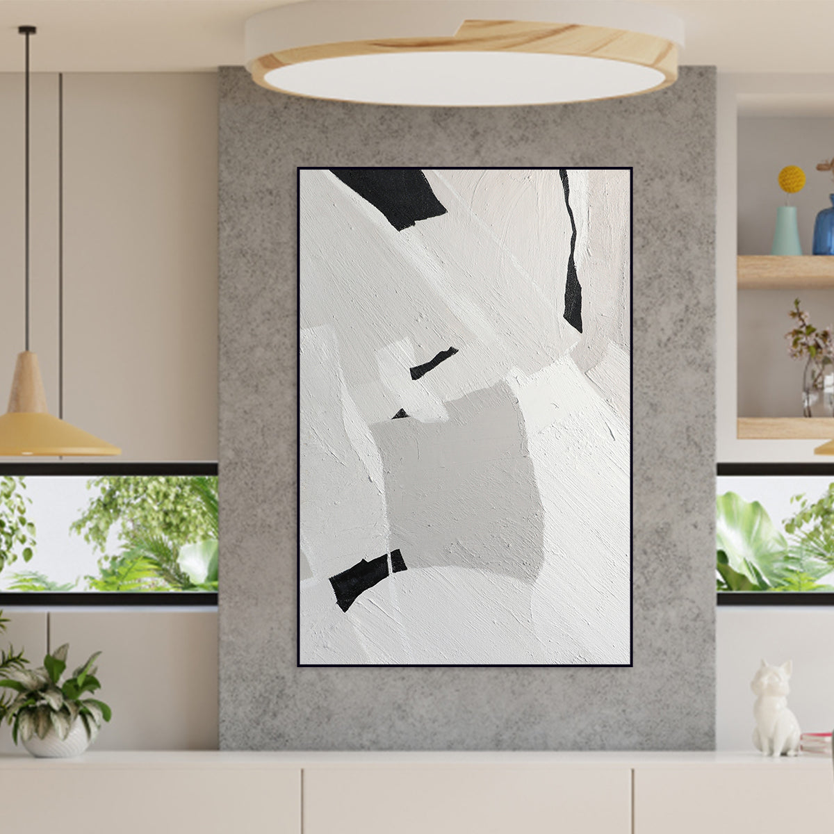 Contemporary Textured Abstract Oil Painting in Monochrome Shades