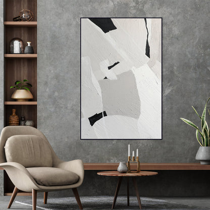 Contemporary Textured Abstract Oil Painting in Monochrome Shades