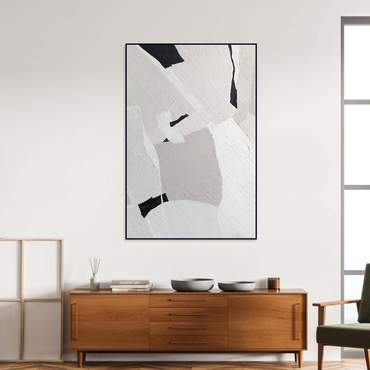 Contemporary Textured Abstract Oil Painting in Monochrome Shades