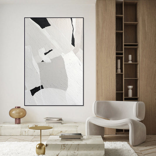 Contemporary Textured Abstract Oil Painting in Monochrome Shades