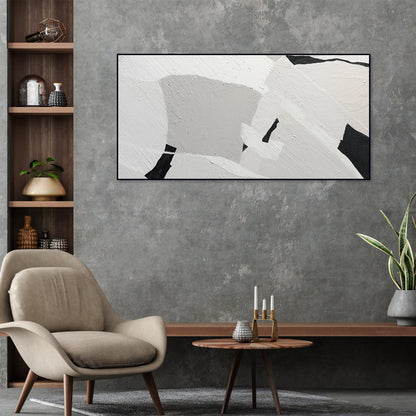 Textured Abstract Black and White Oil Painting for Modern Home Decor