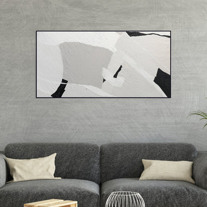 Textured Abstract Black and White Oil Painting for Modern Home Decor