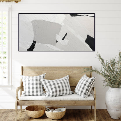 Textured Abstract Black and White Oil Painting for Modern Home Decor