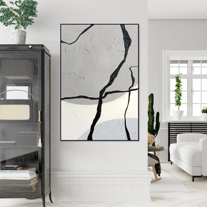 Modern Geometric Abstract Art Painting in Elegant Black and Gray Texture