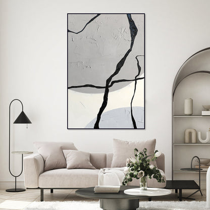 Modern Geometric Abstract Art Painting in Elegant Black and Gray Texture