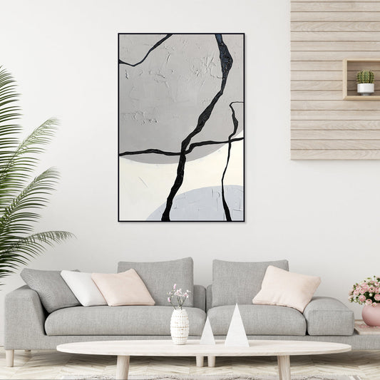 Modern Geometric Abstract Art Painting in Elegant Black and Gray Texture