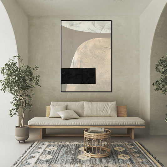 Contemporary Abstract Oil Painting with Geometric Texture and Soft Tones