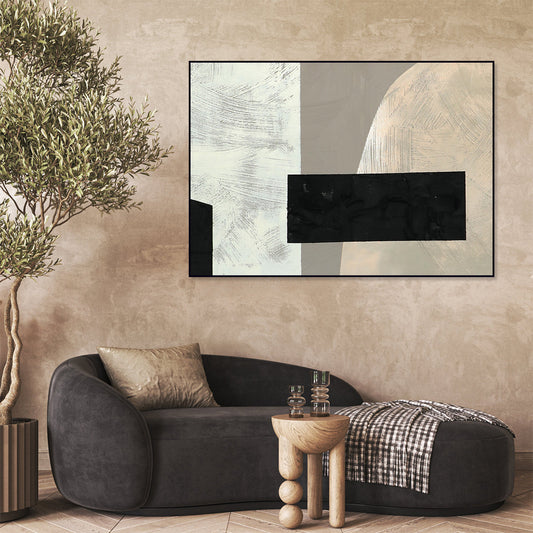Geometric Abstract Oil Painting with Textured Modern Wall Art Decor