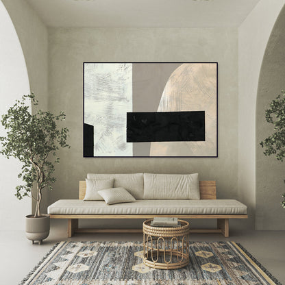 Geometric Abstract Oil Painting with Textured Modern Wall Art Decor