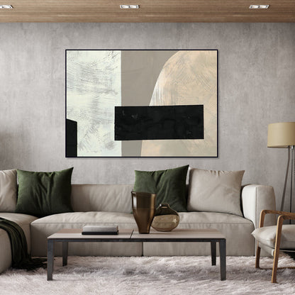 Geometric Abstract Oil Painting with Textured Modern Wall Art Decor