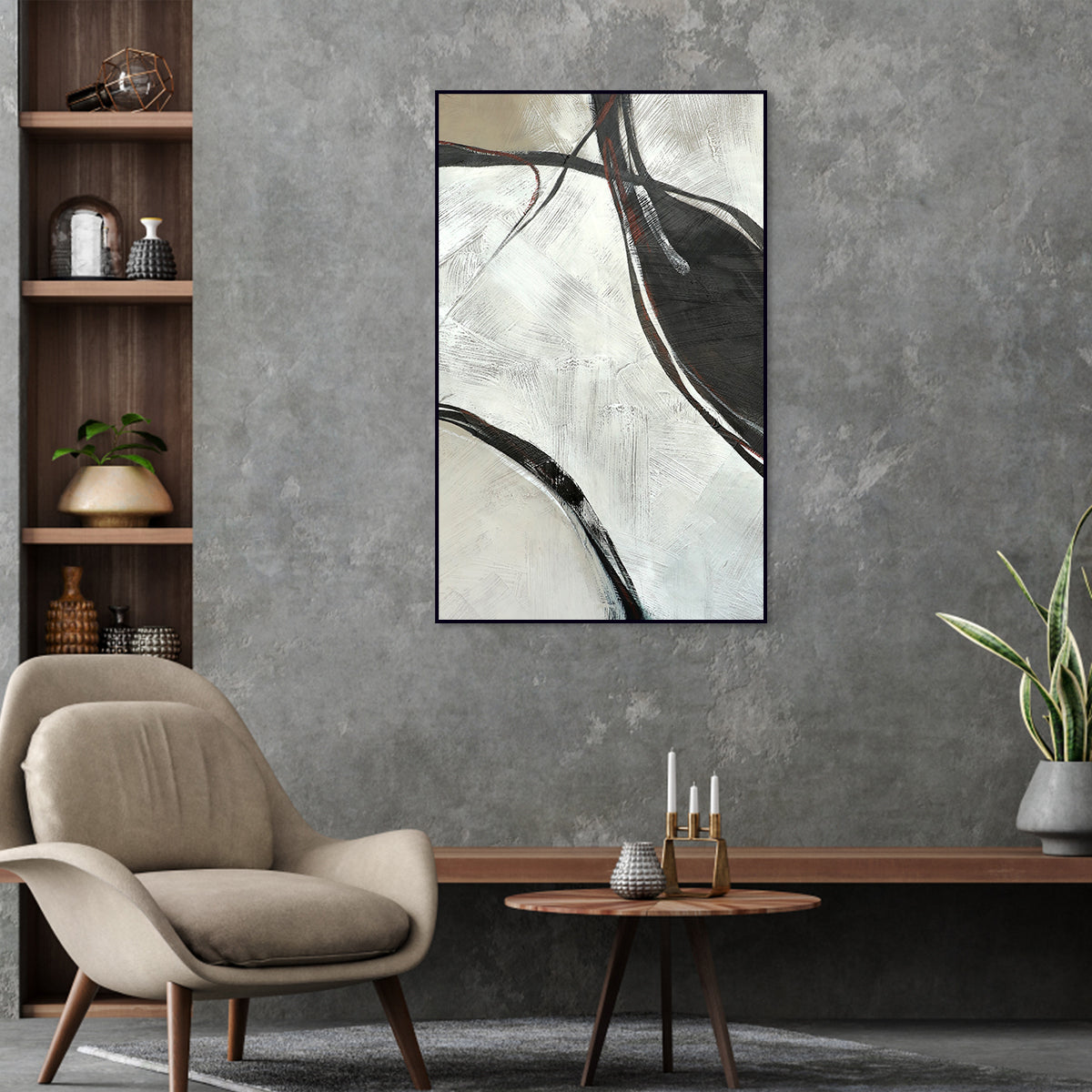 Minimalist Abstract Oil Painting of Elegant Flowing Waves for Modern Decor