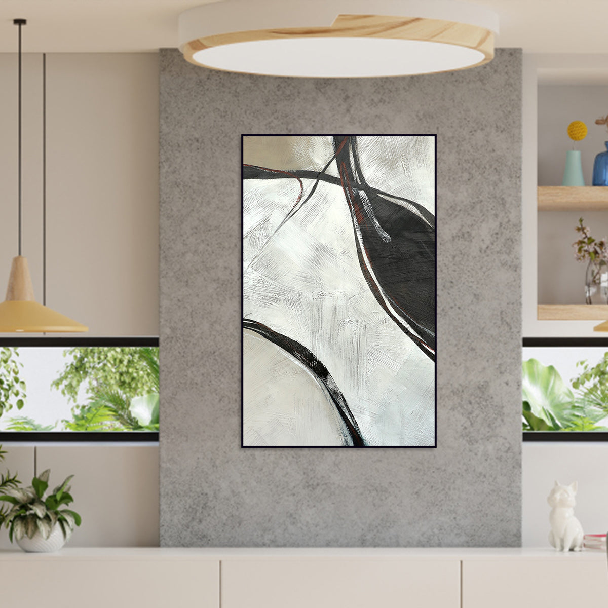 Minimalist Abstract Oil Painting of Elegant Flowing Waves for Modern Decor