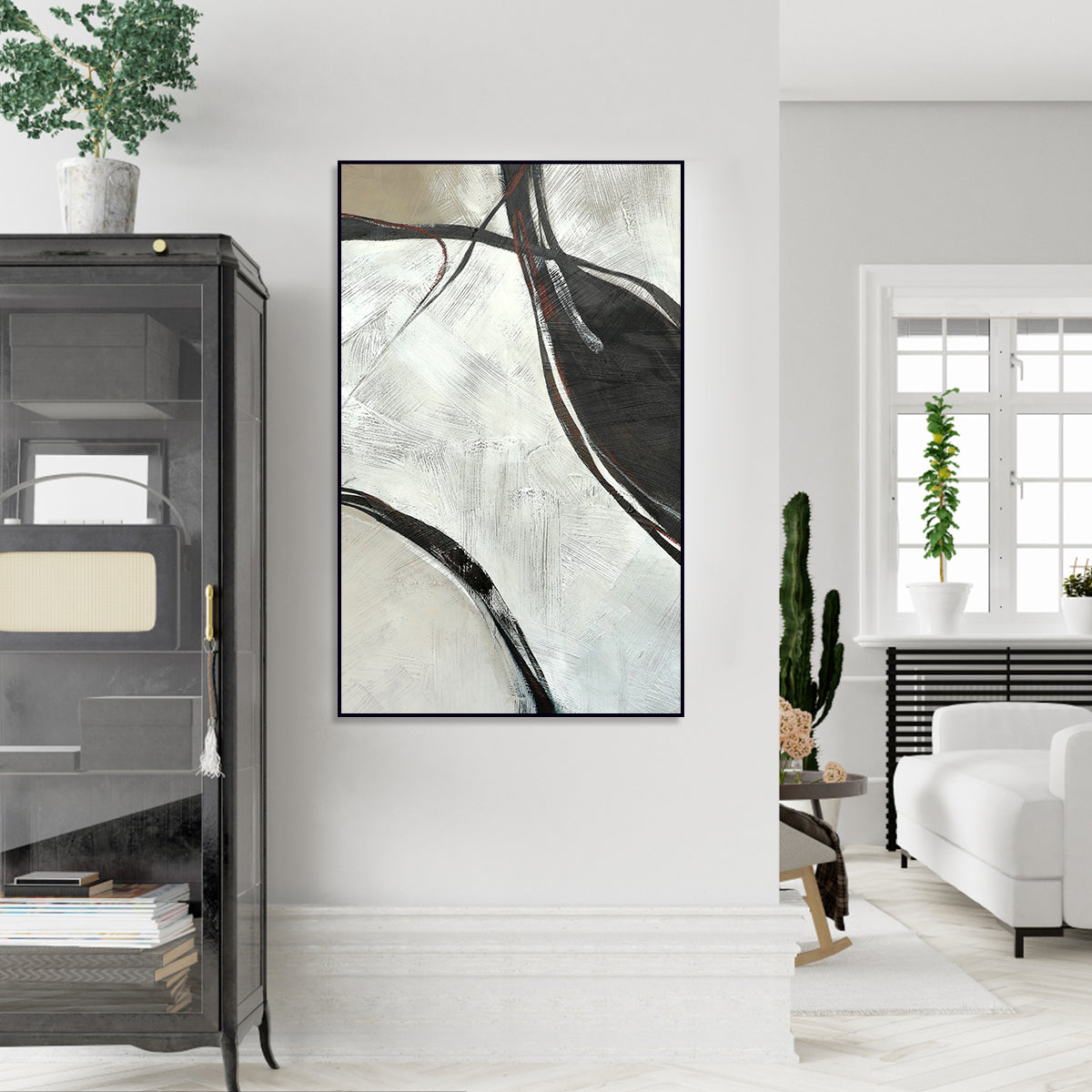 Minimalist Abstract Oil Painting of Elegant Flowing Waves for Modern Decor