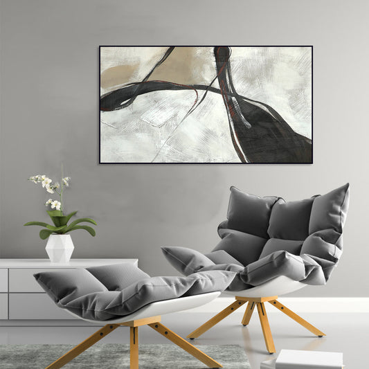 Elegant Minimalist Abstract Oil Painting with Flowing Lines and Subtle Tones