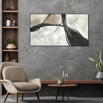Elegant Minimalist Abstract Oil Painting with Flowing Lines and Subtle Tones
