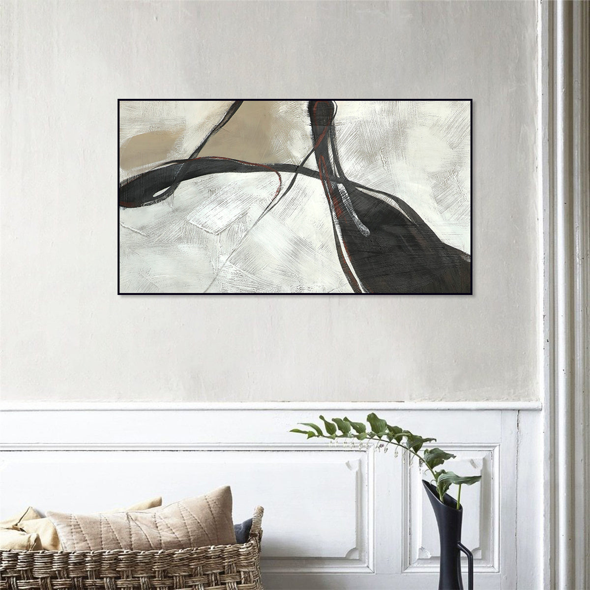 Elegant Minimalist Abstract Oil Painting with Flowing Lines and Subtle Tones