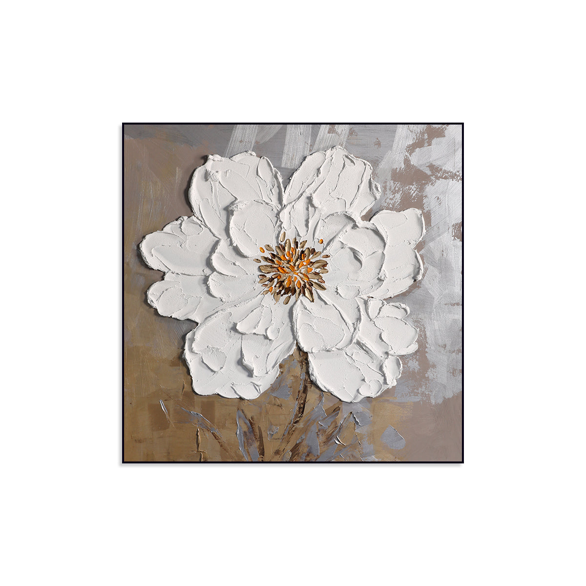 Elegant White Floral Oil Painting with Textured Design for Home Decor