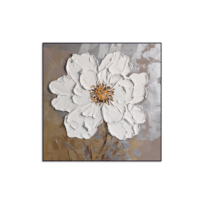 Elegant White Floral Oil Painting with Textured Design for Home Decor
