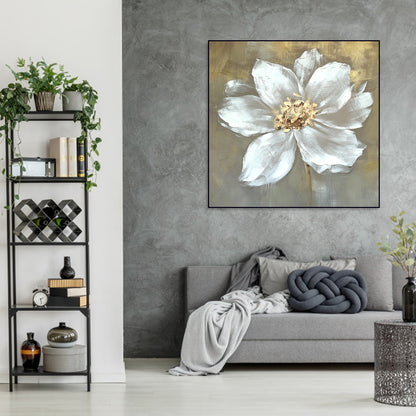 Elegant White Floral Oil Painting for Home Décor and Art Lovers